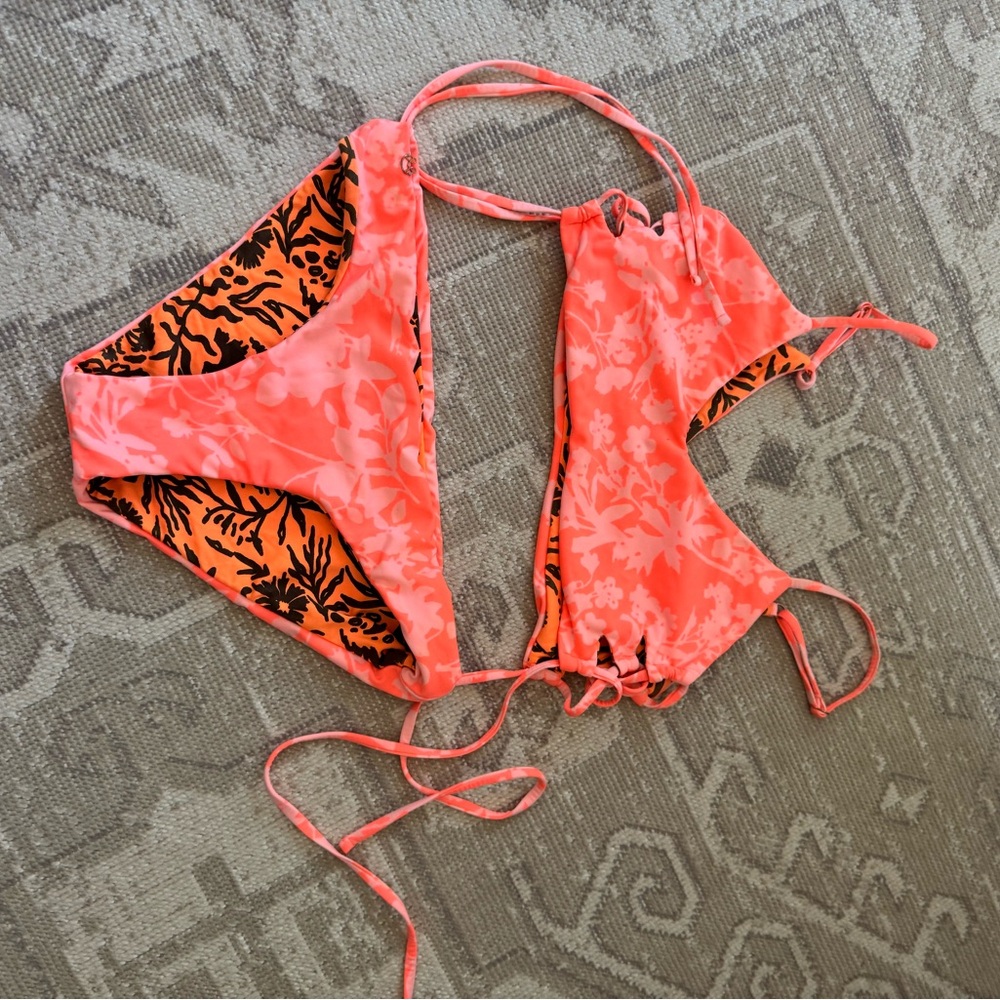 Maaji Neon Coral Floral Reversible Bikini Set